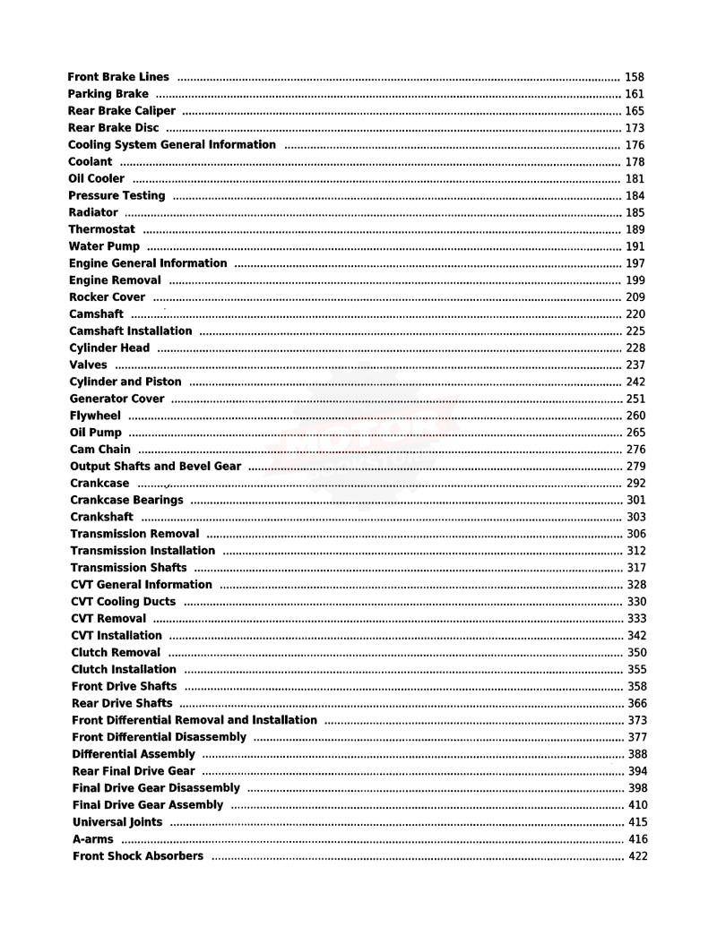 KYMCO UXV700i 4X4 Side X Side Service Manual 2014-2018 - Table of Contents 2