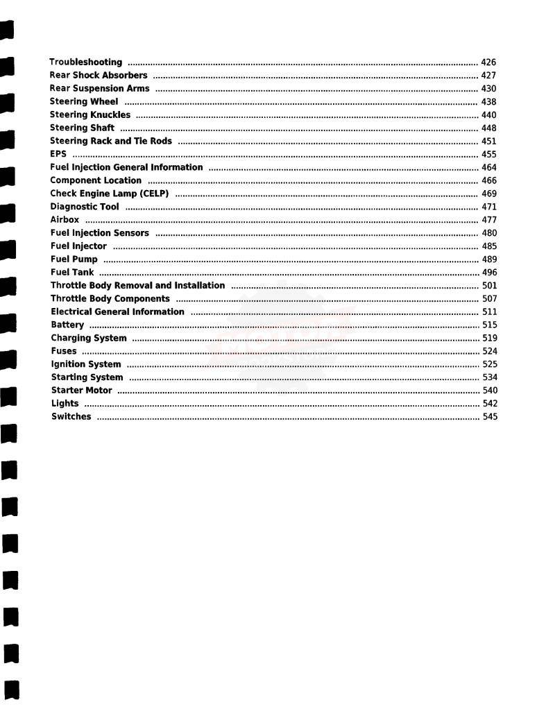 KYMCO UXV700i 4X4 Side X Side Service Manual 2014-2018 - Table of Contents 3