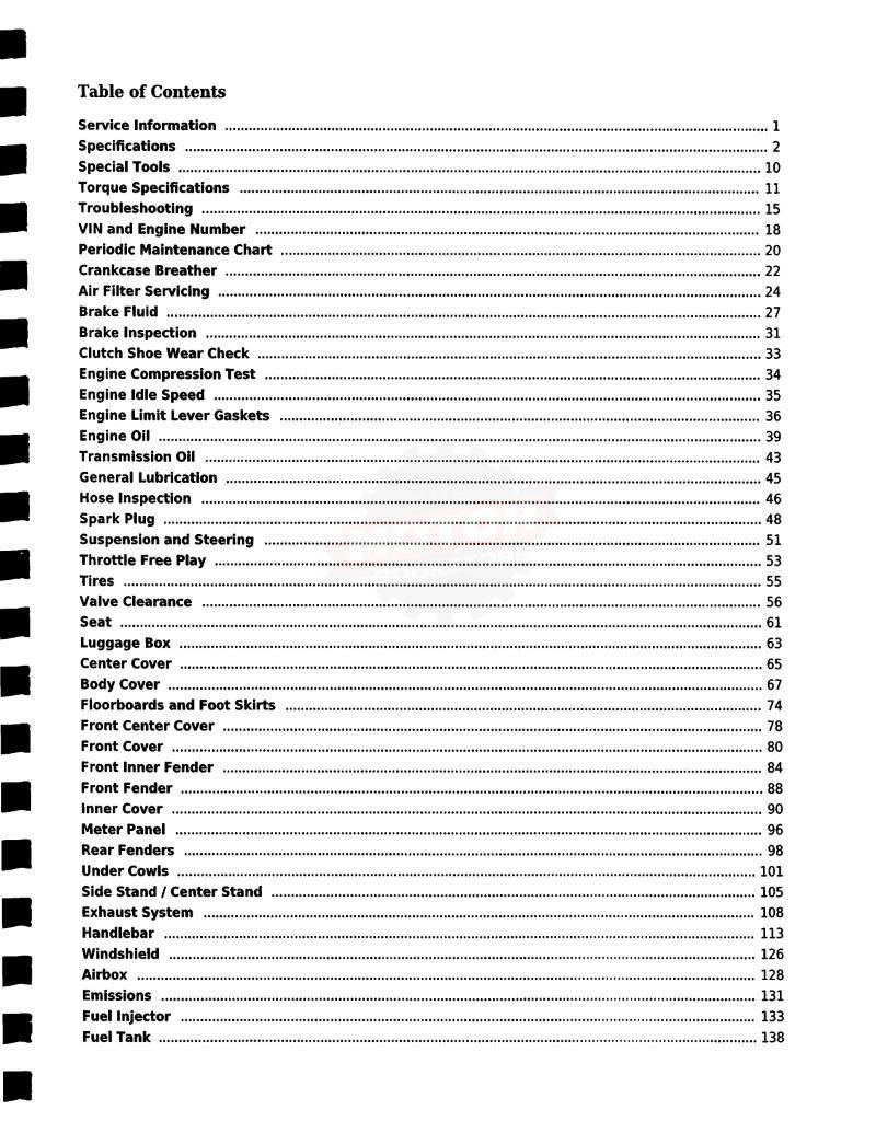 KYMCO X-Town 250 / 300 ABS Scooter Service Manual - Table of Contents 1