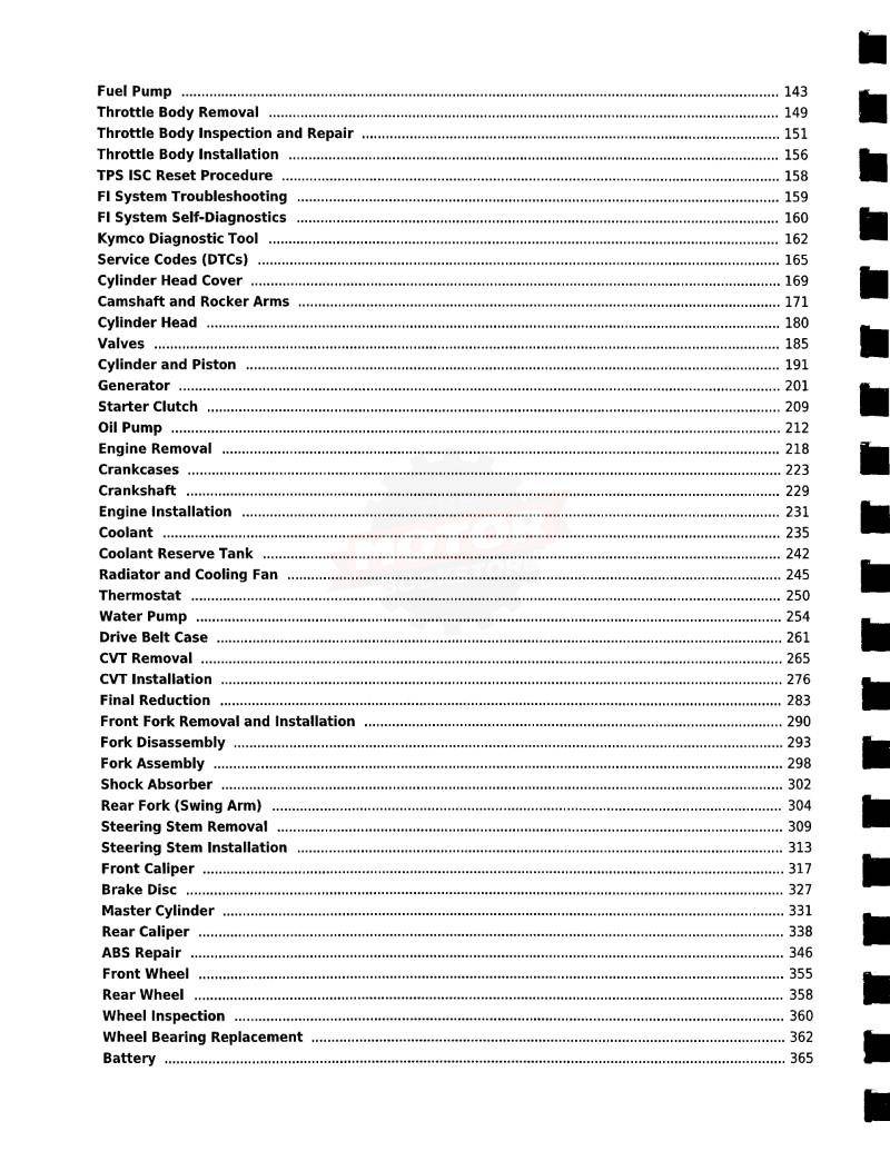 KYMCO X-Town 250 / 300 ABS Scooter Service Manual - Table of Contents 2