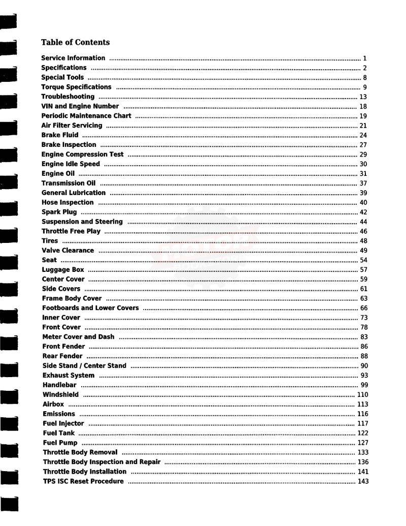 KYMCO Xciting 400i / ABS Scooter Service Manual 2018+ - Table of Contents 1