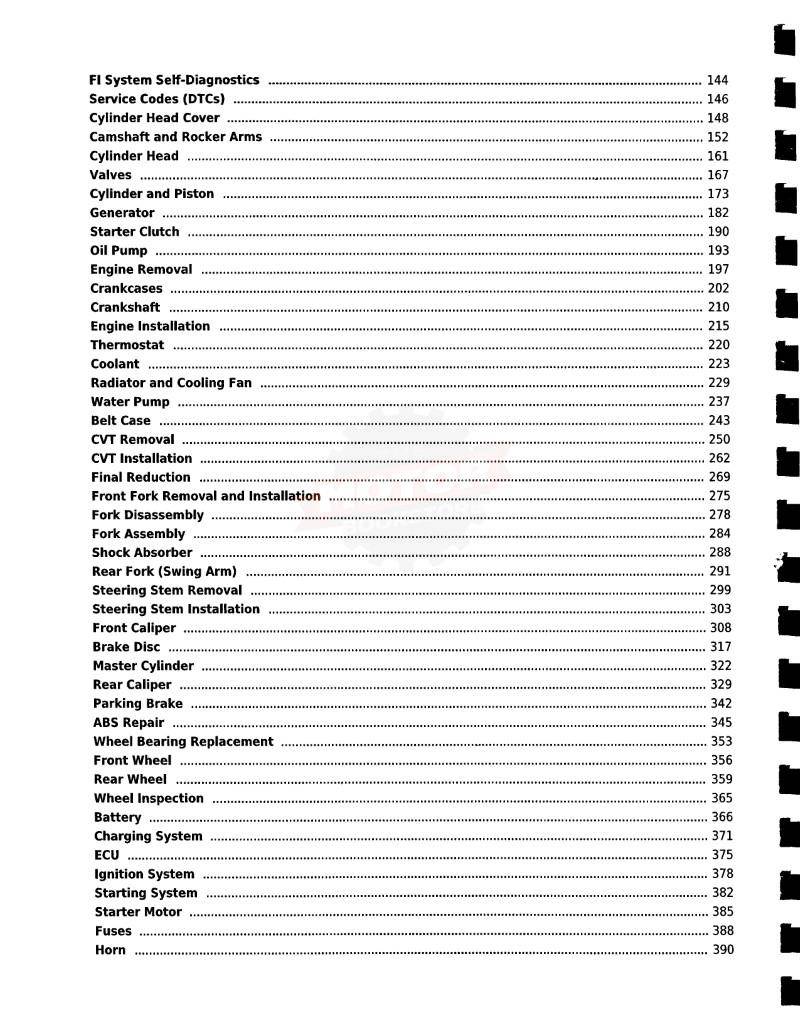 KYMCO Xciting 400i / ABS Scooter Service Manual 2018+ - Table of Contents 2