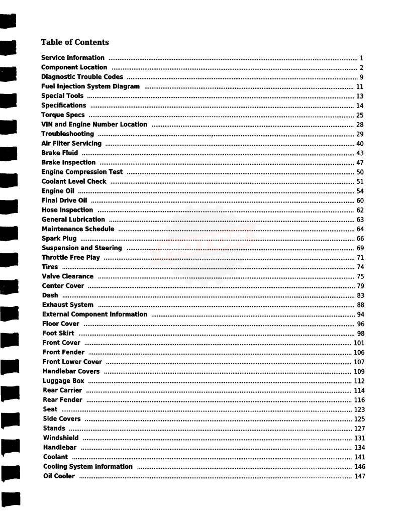 KYMCO Xciting 500Ri / ABS Scooter Service Manual 2009-2012 - Table of Contents 1