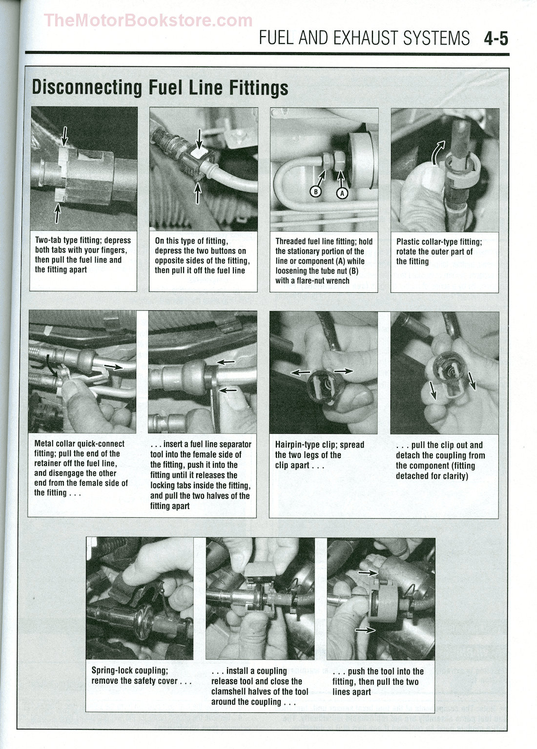 Chilton 52780 Nissan Versa Repair Manual: 2007-2014 - Sample Page - Disconnecting Fuel Line Fittings