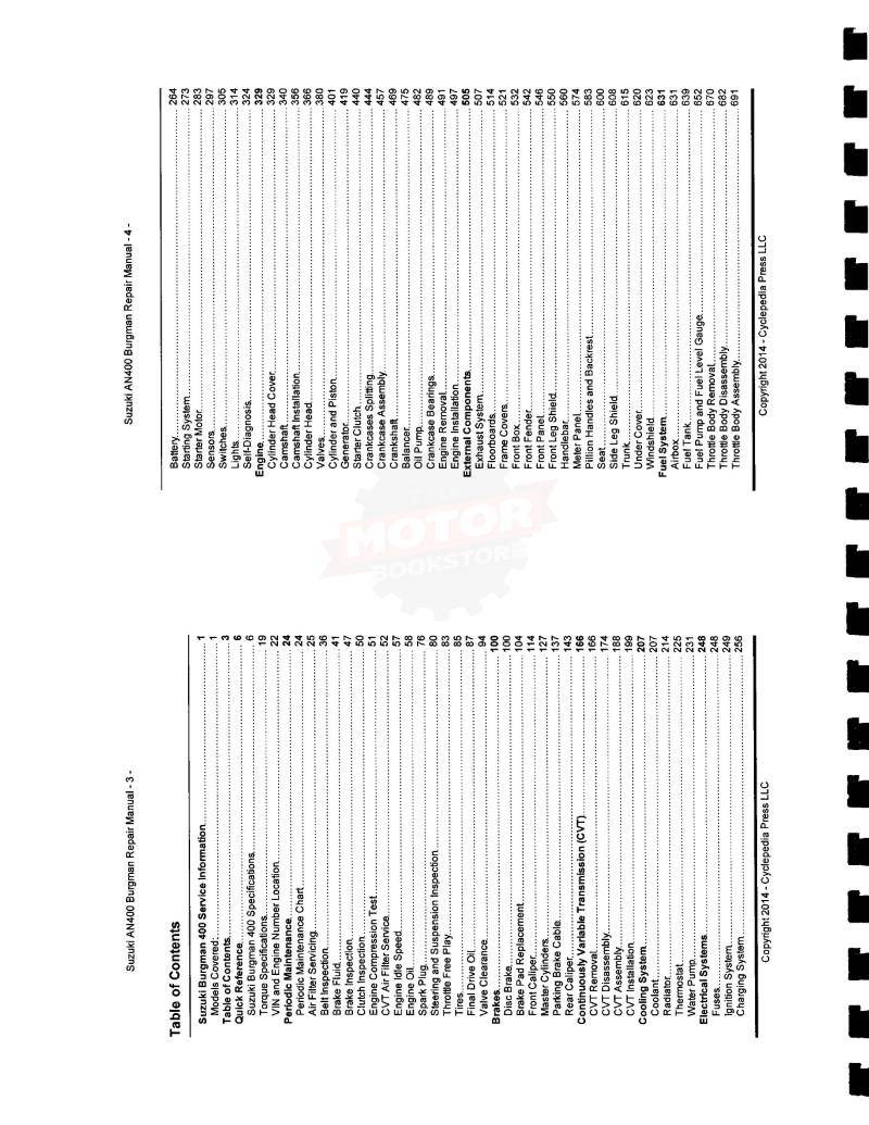 Suzuki AN400 Burgman Scooter Service Manual: 2003-2006 - Table of Contents 1