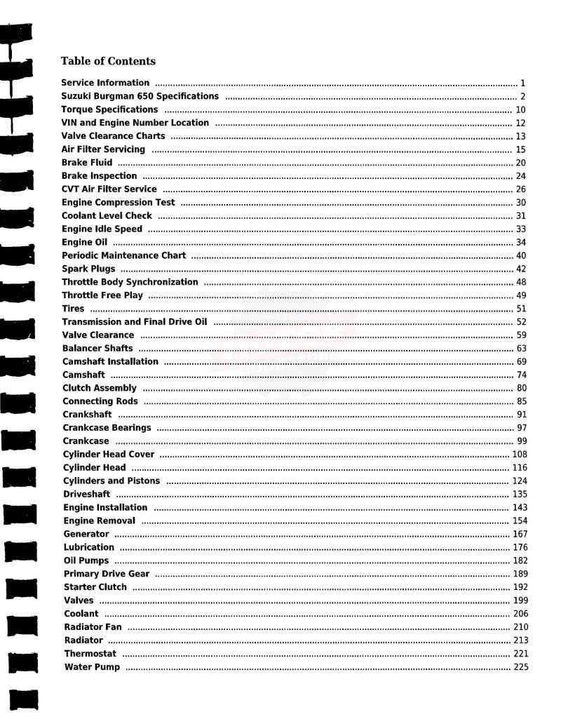 Suzuki AN650 Burgman Scooter Service Manual: 2003-2012 - Table of Contents 1