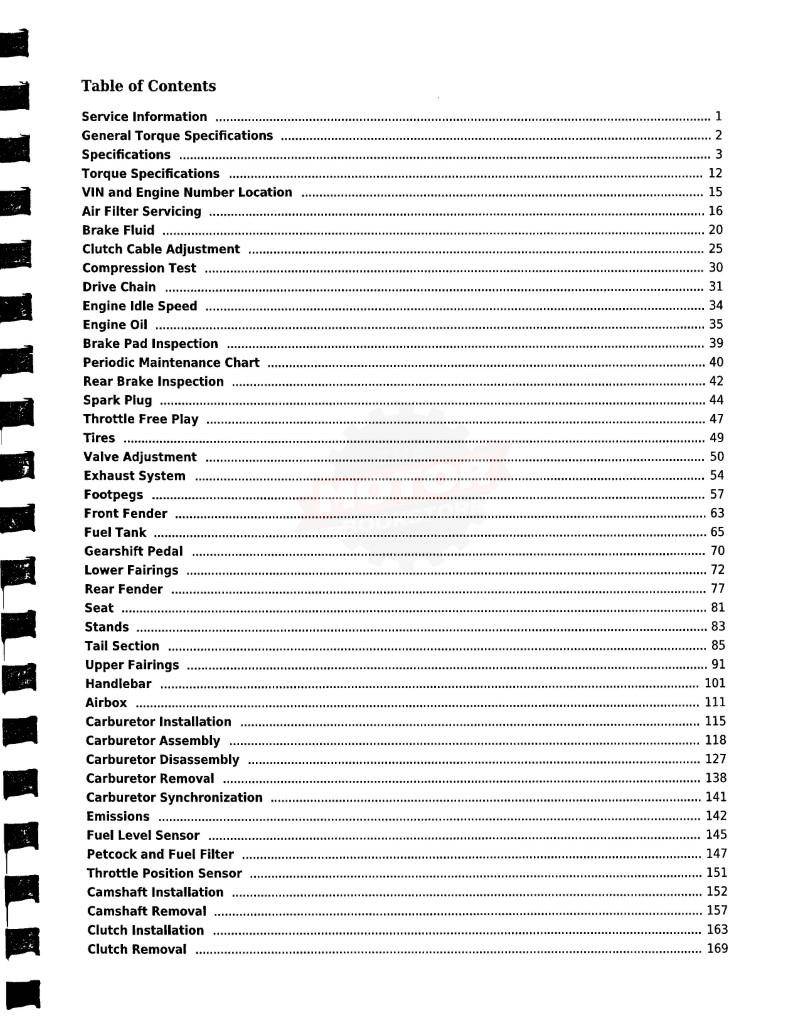 Suzuki GSX600F / GSX750F Katana Service Manual: 1998-2007 - Table of Contents 1