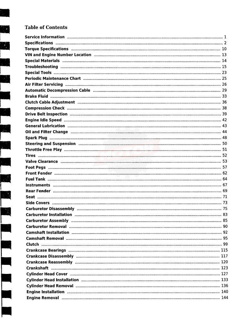 Suzuki LS650 Savage / Boulevard S40 Service Manual: 1986-2017 - Table of Contents 1