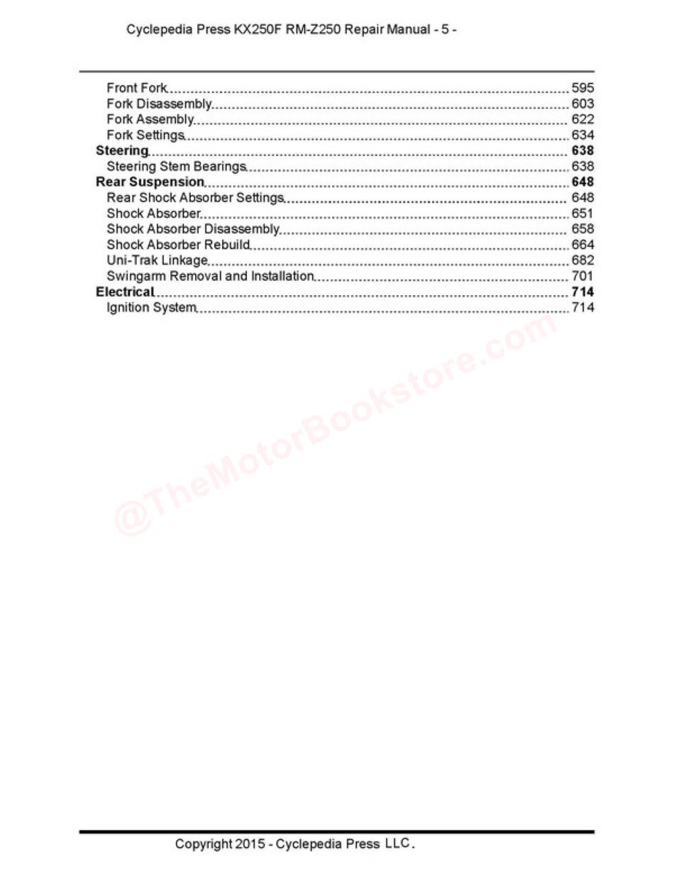 Suzuki RM-Z250  (04-06) / Kawasaki KX250F (04-05) Service Manual - Table of Contents Page 3