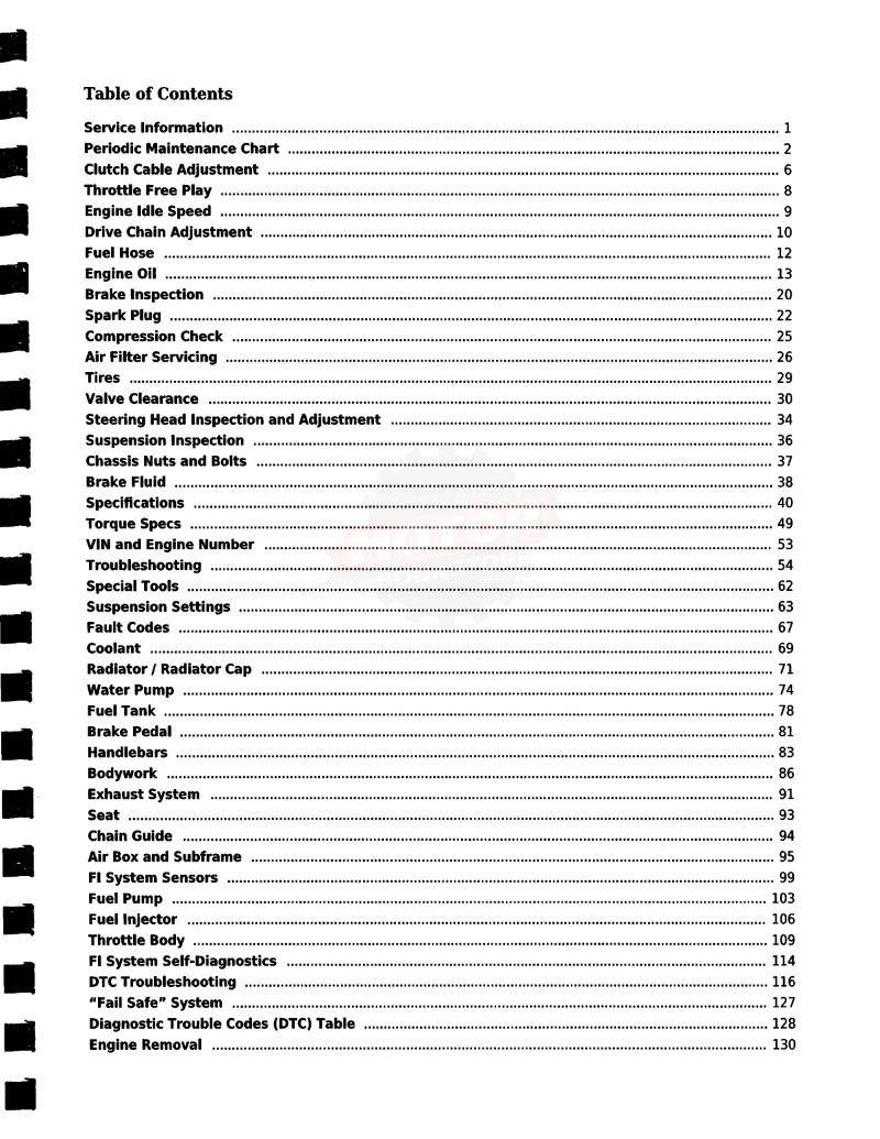 Suzuki RM Z250 Motorcycle Service Manual 2010-2012 - Table of Contents 1