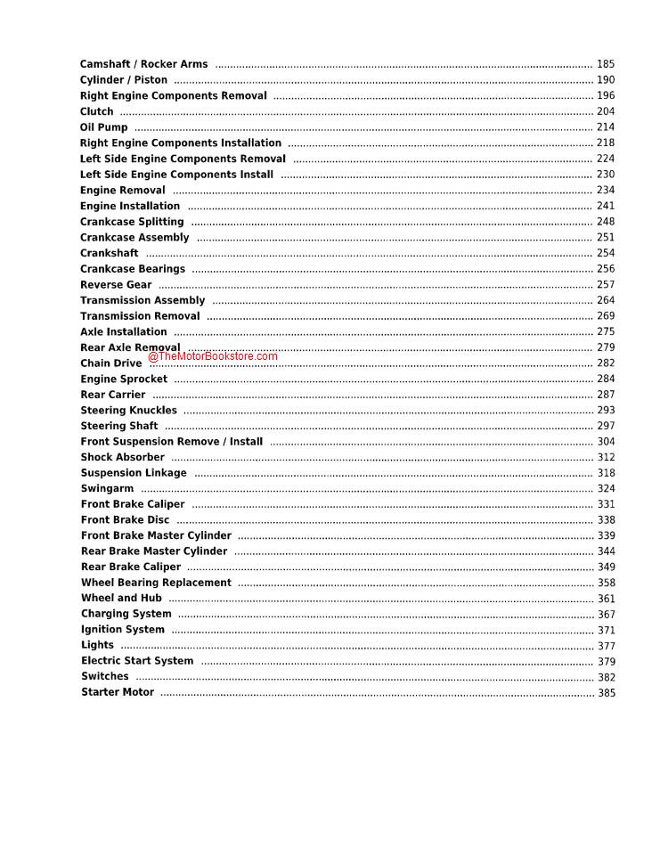 Yamaha Raptor / Warrior YFM350 Service Manual: 1987-2013 - Table of Contents 2