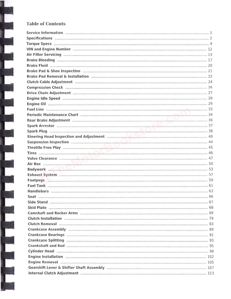 Yamaha TT-R230 Service Manual: 2005 - 2020 - Table of Contents Page 1