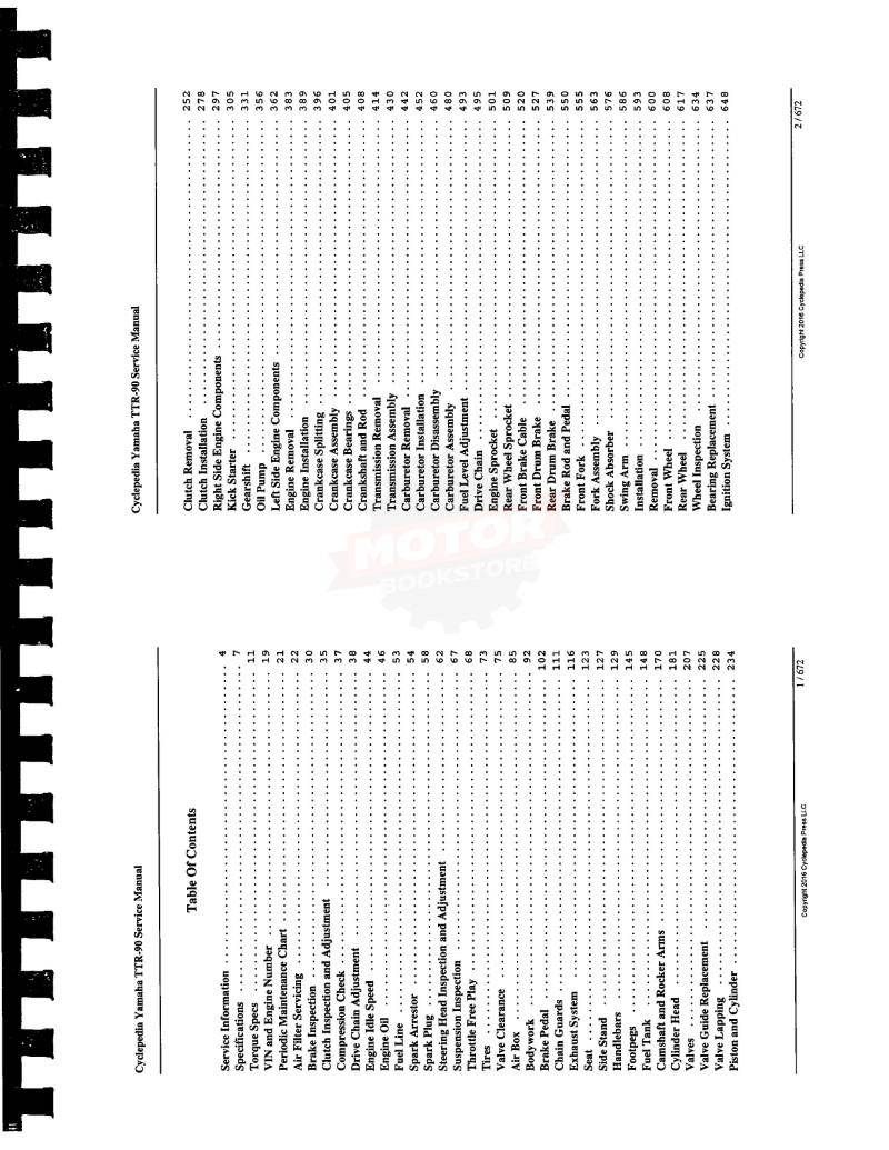 Yamaha TT-R90 Motorcycle Service Manual 2000 - 2007 - Table of Contents 1