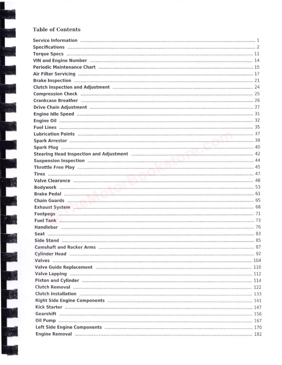Yamaha TTR110 Service Manual: 2008-2020 - Table of Contents Page 1