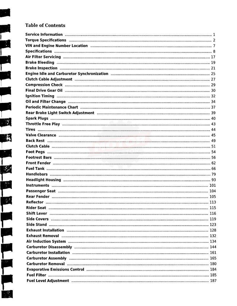 Yamaha Virago XV535 Service Manual: 1987-2000 - Table of Contents 1