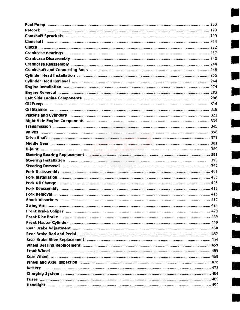 Yamaha Virago XV535 Service Manual: 1987-2000 - Table of Contents 2