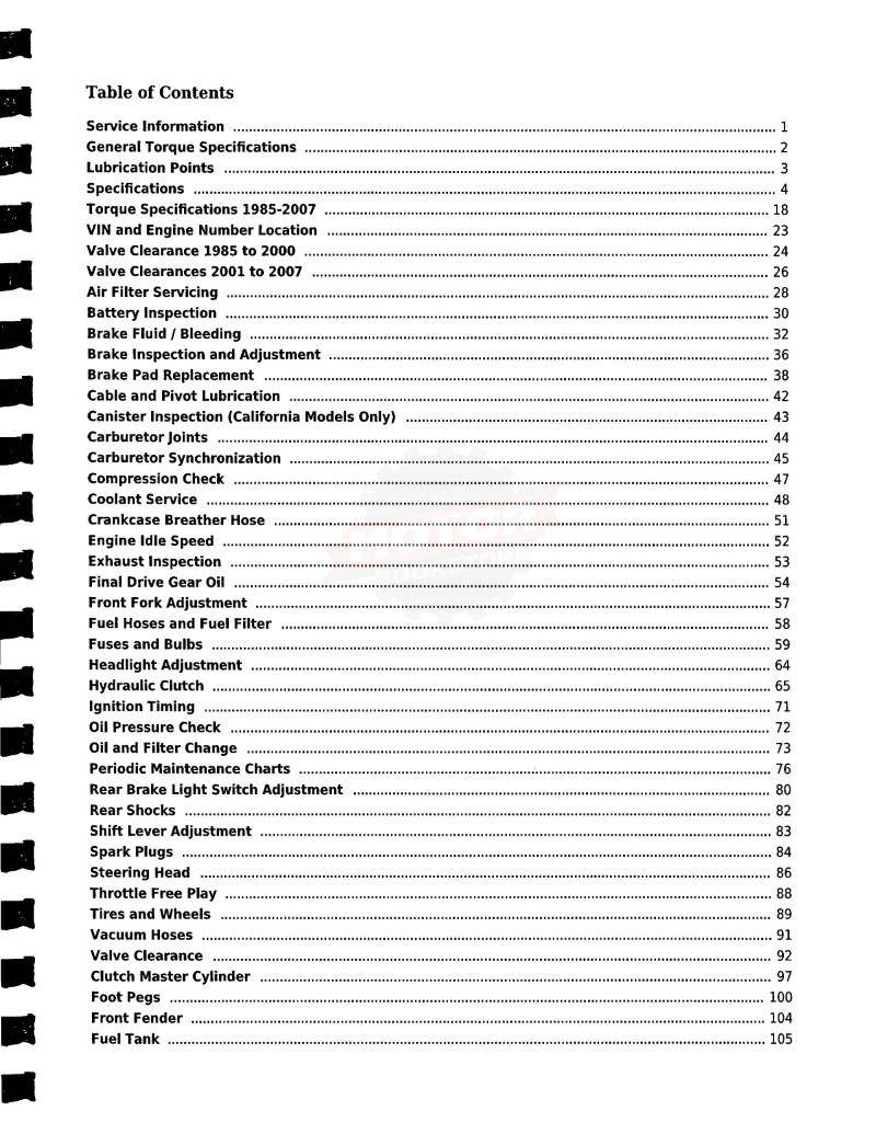 Yamaha VMX1200 VMAX Service Manual: 1985-2007 - Table of Contents 1