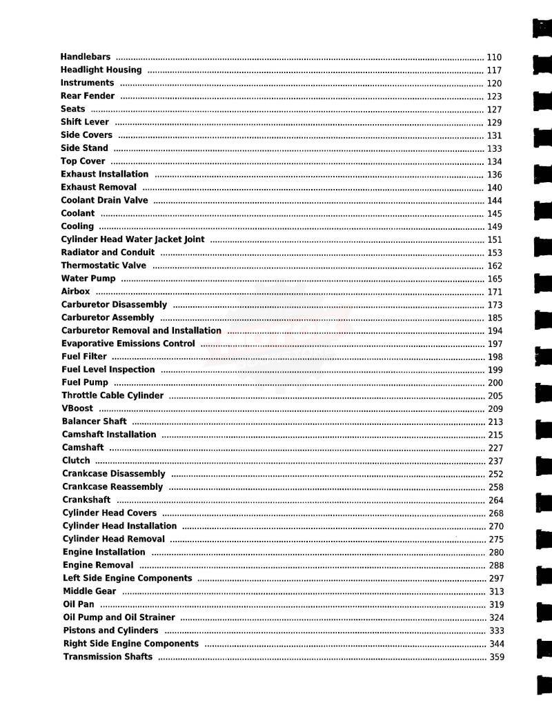 Yamaha VMX1200 VMAX Service Manual: 1985-2007 - Table of Contents 2