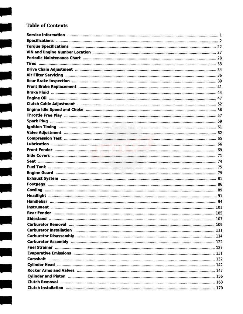 Yamaha XT225 Serow Service Manual 1992-2007 - Table of Contents 1