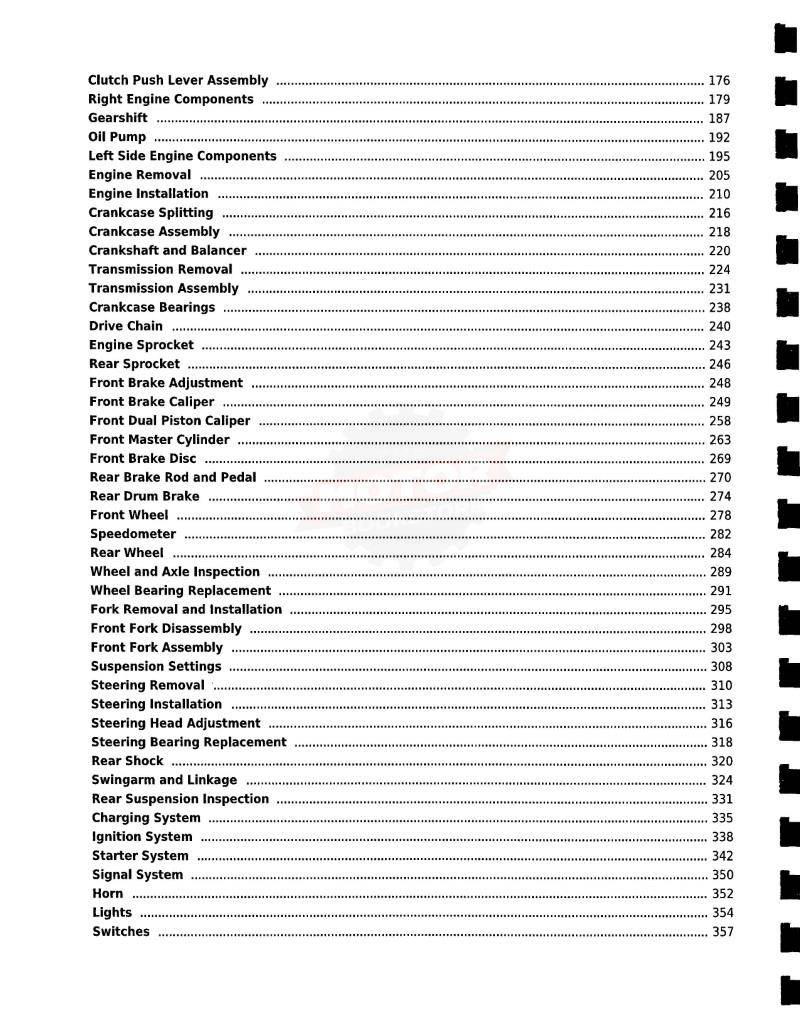 Yamaha XT225 Serow Service Manual 1992-2007 - Table of Contents 2