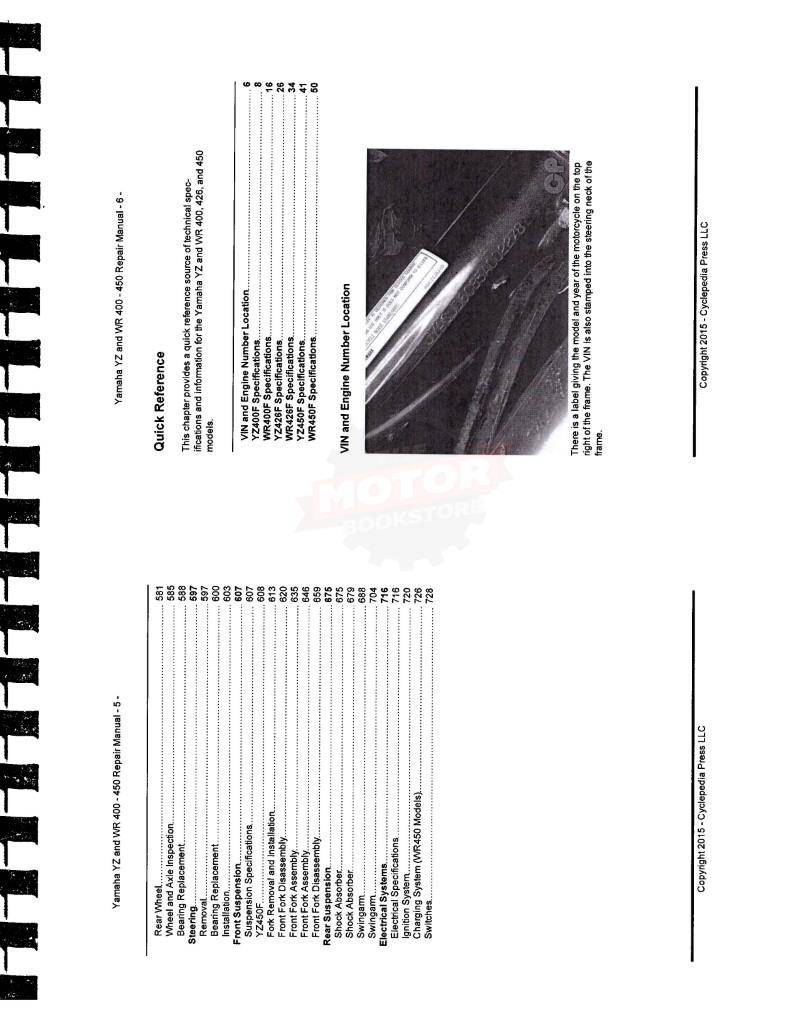 Yamaha YZ / WR 400, 426, 450F Service Manual: 1998-2005 - Table of Contents 2