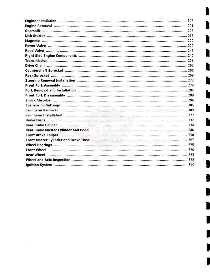 Yamaha YZ125 Service Manual: 1998-2004 - Table of Contents 2