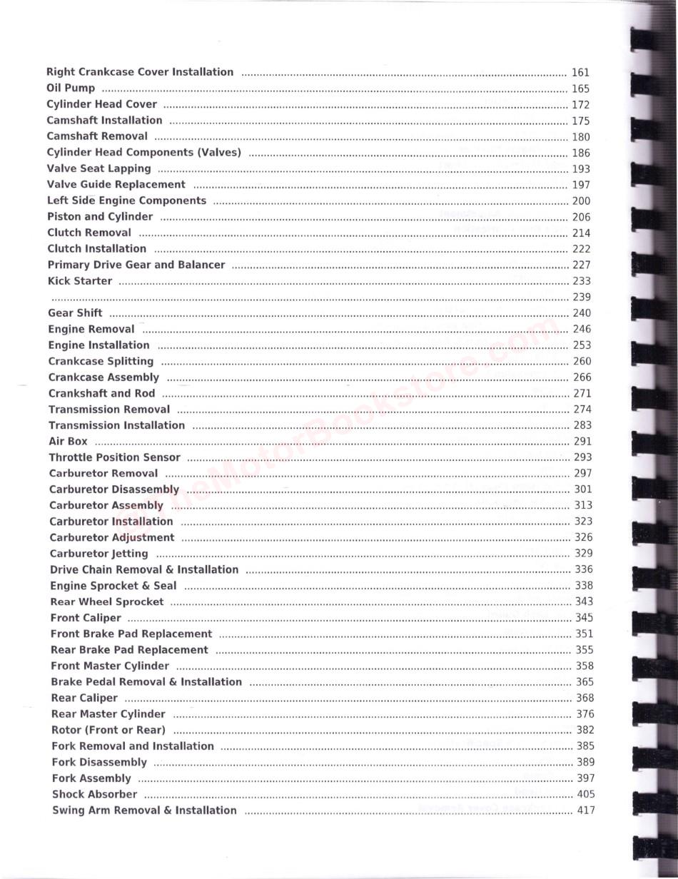 Yamaha YZ250F Service Manual: 2010-2013 - Table of Contents Page 2