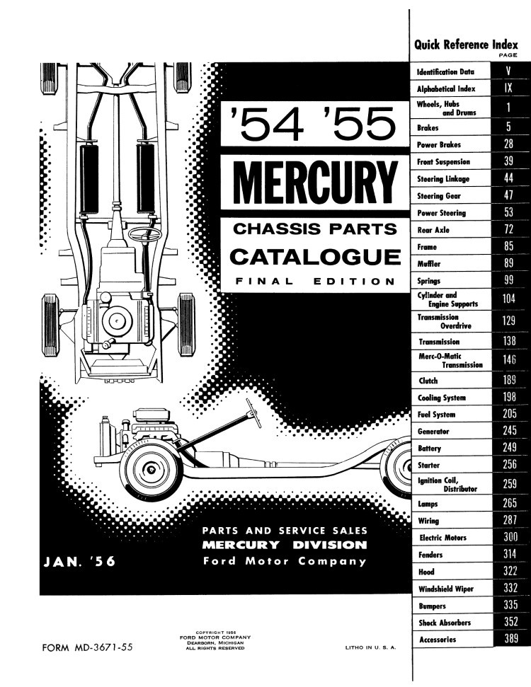 1954 - 1955 Mercury Chassis Parts Catalog