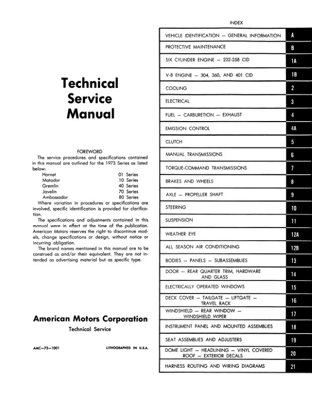 1973 AMC Factory Service Manual - AMX, Javelin, Hornet, Gremlin