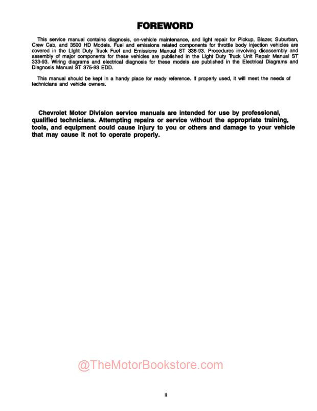 1993 Chevrolet C / K Models Truck Service Manual - OEM