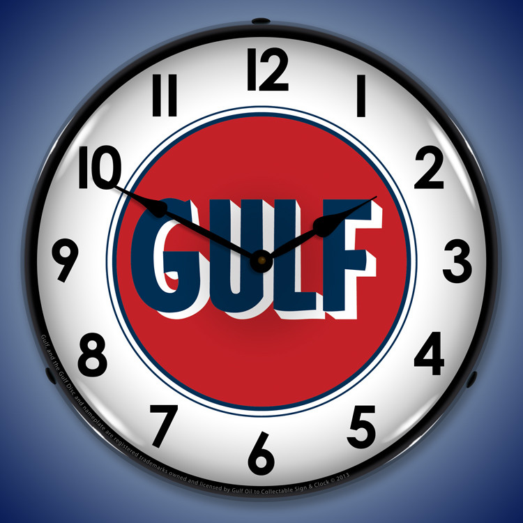 Gulf Oil Wall Clocks, Lighted Gulf Clock LED Lighted Wall Clock