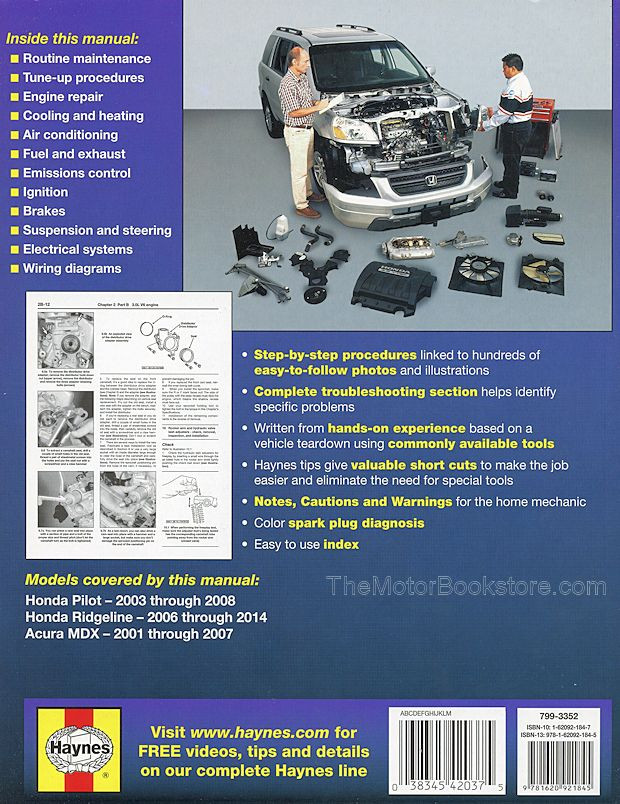 Honda Ridgeline, Pilot, Acura MDX Repair Manual 2001-2014 | Haynes