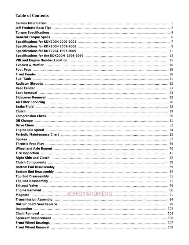 Kawasaki KDX200H / KDX220A Service Manual: 1995-2006