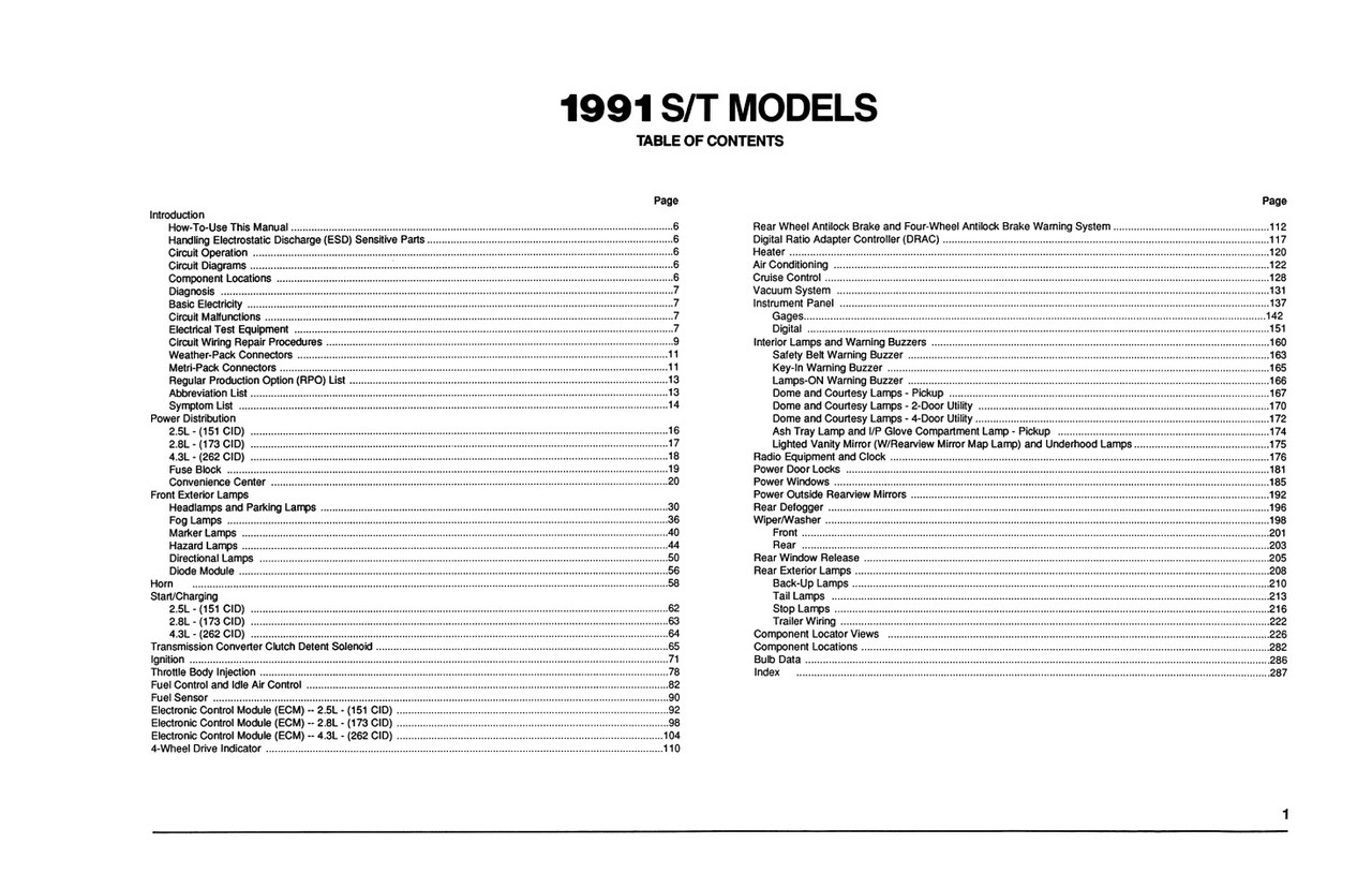 1991 Chevrolet S10 Truck Electrical Diagnosis & Wiring Diagrams