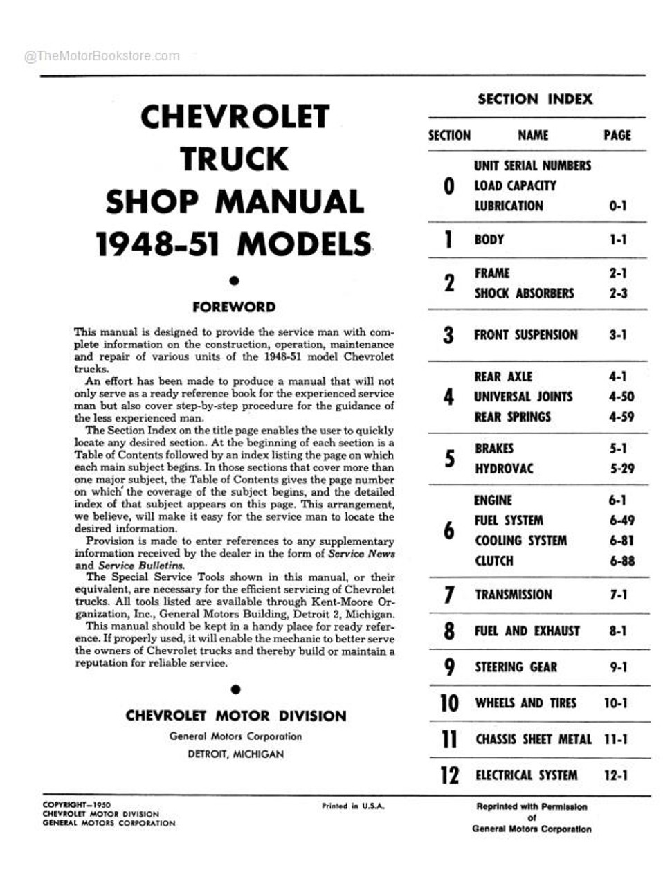 19481953 Chevrolet Truck Factory Shop Manual (OEM Reprint)S&M 51