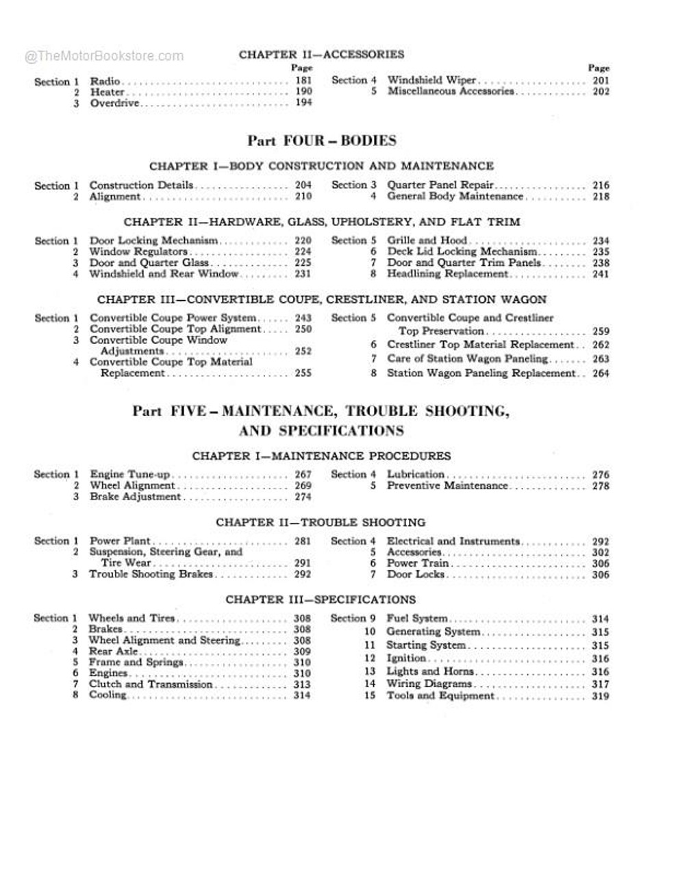 1949-1951 Ford Passenger Car Shop Manual - Table of Contents Page 2