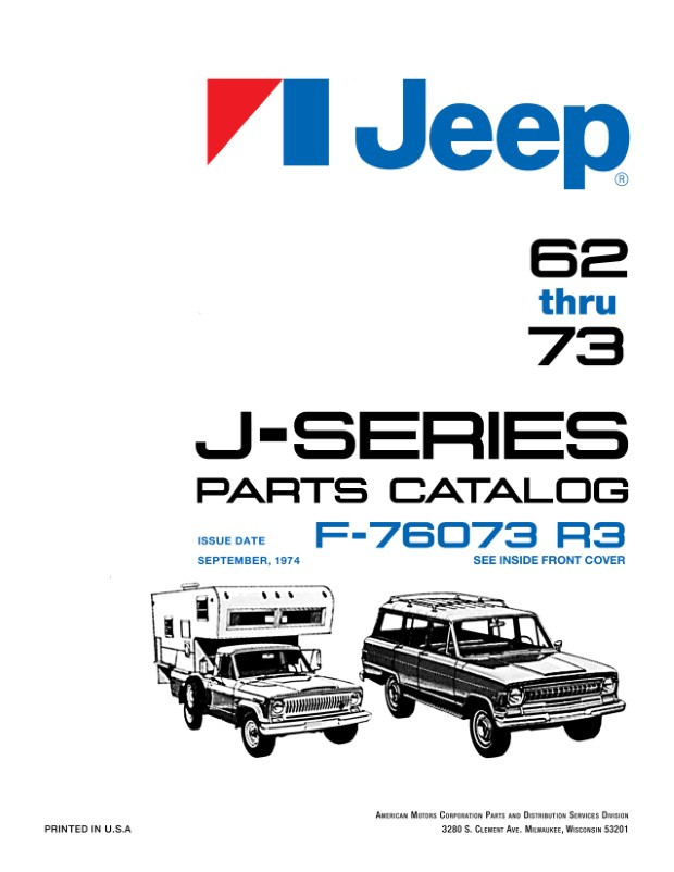1962 - 1973 Jeep J-Series (Gladiator, Wagoneer) Parts Book/Catalog