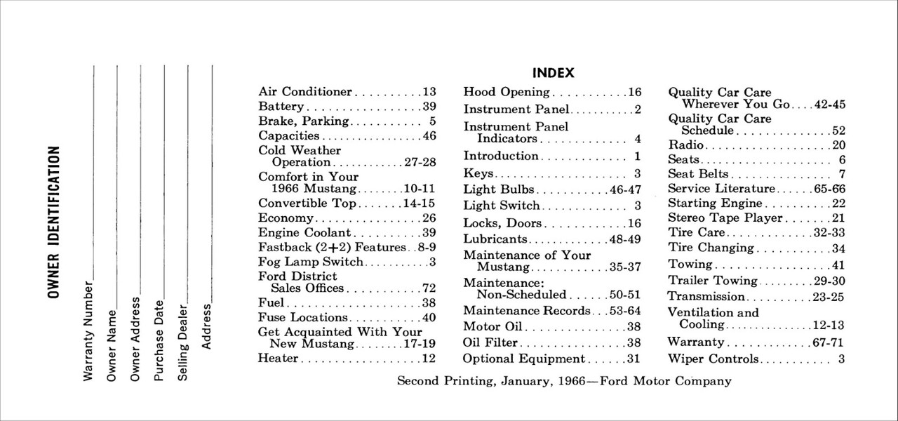 1966 Ford Mustang Owner's Manual - Full Color