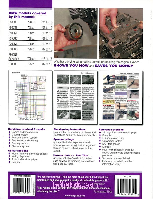 BMW F800, F700, F650 Twins Repair Manual 2006-2016 - Haynes