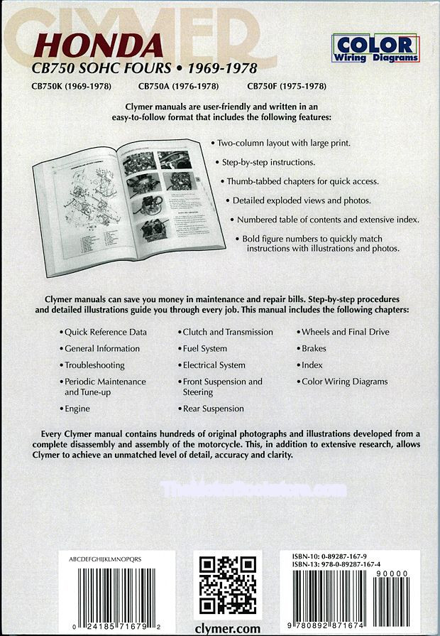 Honda CB750 SOHC Fours Repair Manual 1969-1978 - Clymer M341