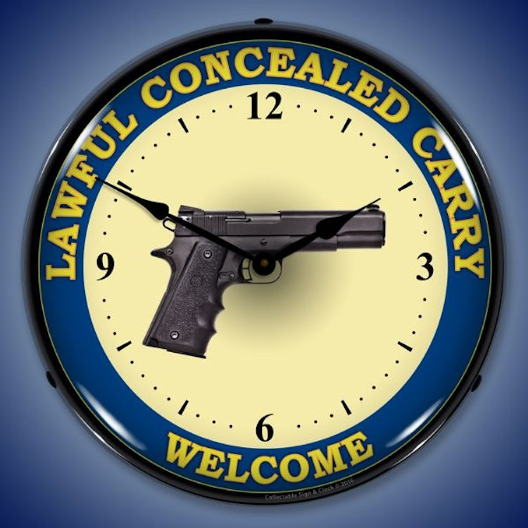 Hidden Gun Clock Lawful Concealed Carry Gun Wall Clock, LED Lighted