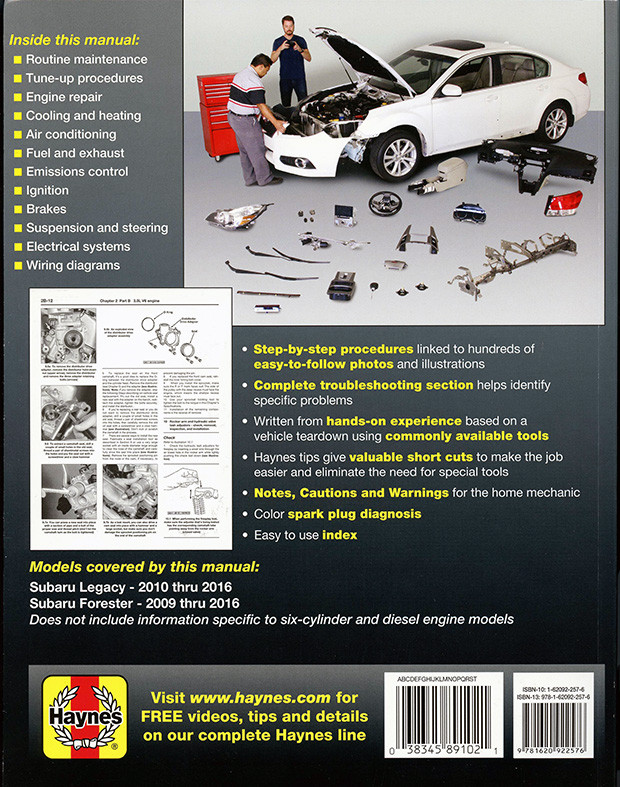 Subaru Legacy, Forester Repair Manual 2009-2016 | Haynes 89102