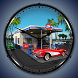 1959 Corvette & Gulf Gas Station LED Lighted Clock