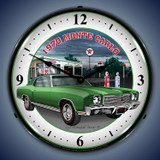 1970 Chevy Monte Carlo Green Wall Clock, LED Lighted, Texaco