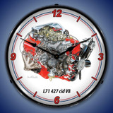 427 cid L71 V8 Engine Wall Clock, LED Lighted