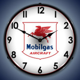 Mobilgas Avaition Wall Clock, LED Lighted: Airplane Theme