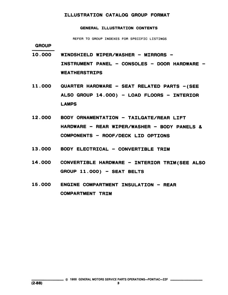 1982 1988 Pontiac Firebird Parts & Illustrations Catalog
