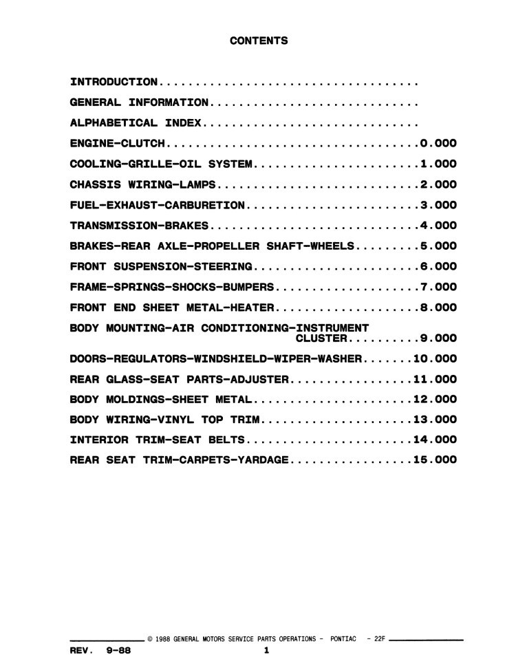 1989 Pontiac Firebird Parts & Illustrations Catalog