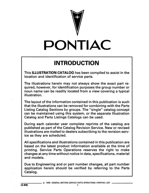 1982 1988 Pontiac Firebird Parts & Illustrations Catalog