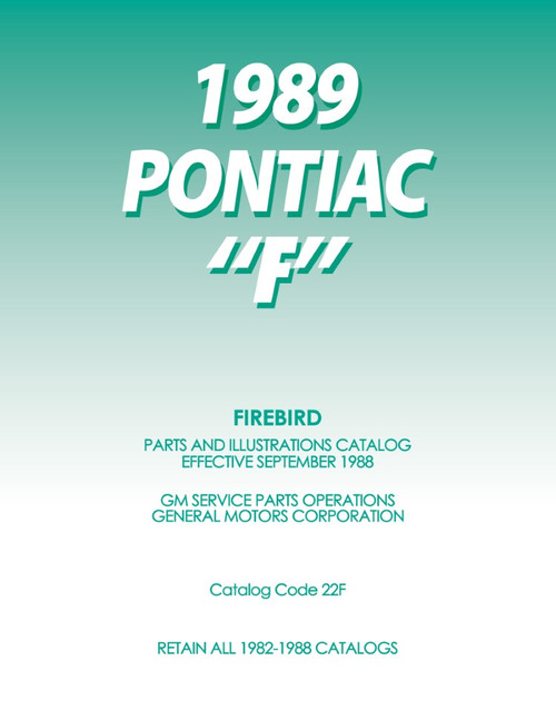 1989 Pontiac Firebird Parts and Illustrations Catalog